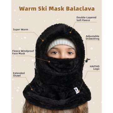 Kids Ski Mask Balaclava for Boys Girls, 2 Size Thermal Fleece Winter Face Mask Hat for 2-12 Kids Tod...