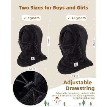 Kids Ski Mask Balaclava for Boys Girls, 2 Size Thermal Fleece Winter Face Mask Hat for 2-12 Kids Toddler, Warm Balaclava Hood Neck Scarf for Cold Weather Skiing Cycling Daily Use-01 Black
