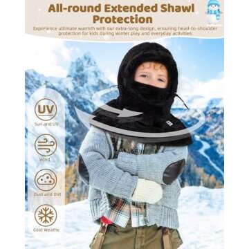 Kids Ski Mask Balaclava for Boys Girls, 2 Size Thermal Fleece Winter Face Mask Hat for 2-12 Kids Toddler, Warm Balaclava Hood Neck Scarf for Cold Weather Skiing Cycling Daily Use-01 Black