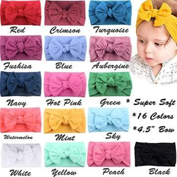 JOYOYO 16 Colors Soft Wide Turban Baby Headbands with 4.5 inches Hair Bow Headwraps for Baby Girls Infants Newborn Hair Accessories Toddlers Kids and Children