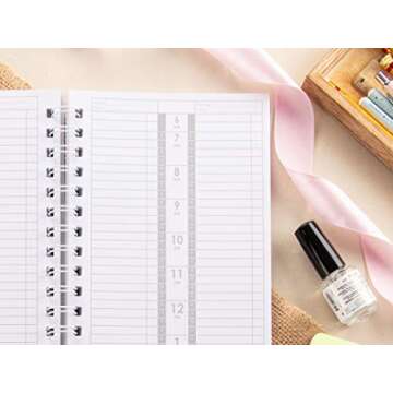 Salon Appointment Book - 2-Column Schedule Book, Undated Appointment Planner for Hairdresser, Stylist, Nail Salon, Massage Spa, Pink with Marble Print Cover, Spiral Bound, 200 Pages, 13.5 x 5 Inches