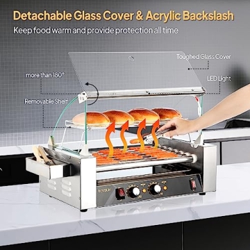 18 Hot Dog Roller Grill Cooker with LED & Dual Controls