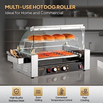 18 Hot Dog Roller Grill Cooker with LED & Dual Controls