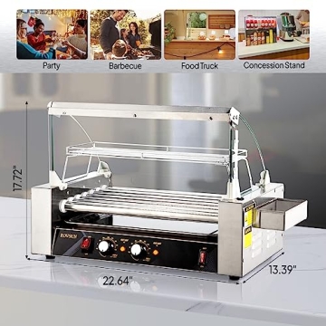 18 Hot Dog Roller Grill Cooker with LED & Dual Controls