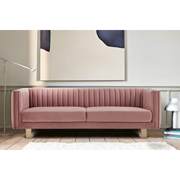 Armen Living Delilah Modern Blush Velvet Square Arm Sofa - Stylish Comfort for Any Space