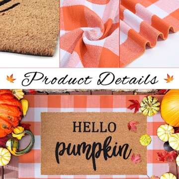 Fall Decor Door Mat Combo Set, 100% Coco Coir Welcome Mat + 28 x 43 Inches Orange and White Plaid Rug - Fall Thanksgiving Front Porch Entryway Floor Doormat, Indoor Outdoors Autumn Mats Hello Pumpkin