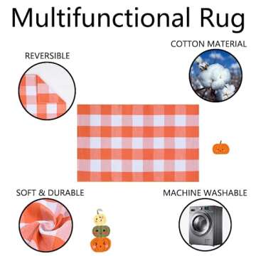 Fall Decor Door Mat Combo Set, 100% Coco Coir Welcome Mat + 28 x 43 Inches Orange and White Plaid Rug - Fall Thanksgiving Front Porch Entryway Floor Doormat, Indoor Outdoors Autumn Mats Hello Pumpkin