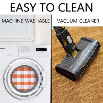 Fall Decor Door Mat Combo Set, 100% Coco Coir Welcome Mat + 28 x 43 Inches Orange and White Plaid Rug - Fall Thanksgiving Front Porch Entryway Floor Doormat, Indoor Outdoors Autumn Mats Hello Pumpkin