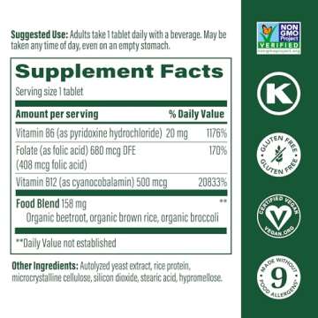 MegaFood Vegan Vitamin B12, Vitamin B Supplement with Vitamin B6, B12 Vitamins, and Folic Acid, Supp...