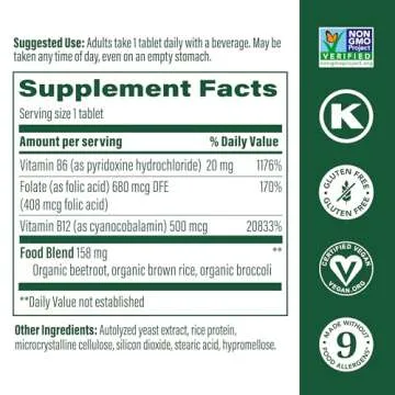 MegaFood Vegan Vitamin B12, Vitamin B Supplement with Vitamin B6, B12 Vitamins, and Folic Acid, Supp...