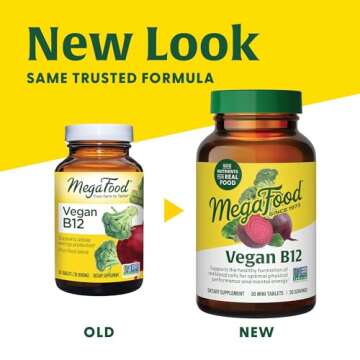 MegaFood Vegan Vitamin B12, Vitamin B Supplement with Vitamin B6, B12 Vitamins, and Folic Acid, Supports Cellular Energy Production, Nervous System Health & Cardiovascular Function - 30 Tablets