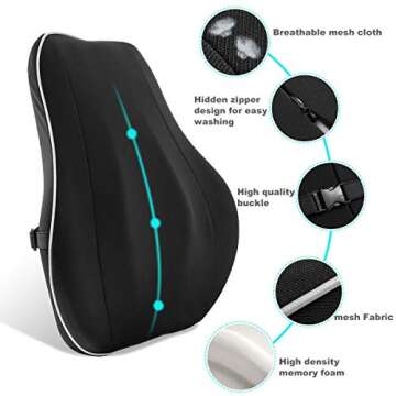 Newgam Lumbar Support Pillow/Back Cushion,Memory Foam Orthopedic Backrest with Breathable 3D Mesh for Car Seat,Office/Computer Chair,Wheelchair and Recliner,Ergonomic Design for Back Pain