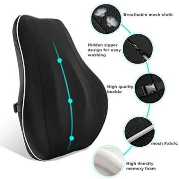 Newgam Lumbar Support Pillow/Back Cushion,Memory Foam Orthopedic Backrest with Breathable 3D Mesh for Car Seat,Office/Computer Chair,Wheelchair and Recliner,Ergonomic Design for Back Pain