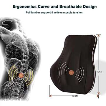 Newgam Lumbar Support Pillow/Back Cushion,Memory Foam Orthopedic Backrest with Breathable 3D Mesh for Car Seat,Office/Computer Chair,Wheelchair and Recliner,Ergonomic Design for Back Pain