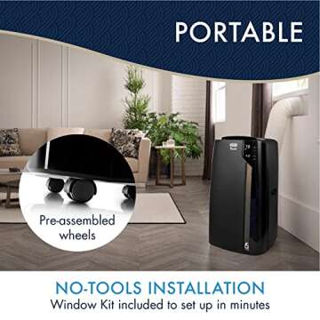 De'Longhi Black Portable Air Cooler with Remote Control and Dehumidifier