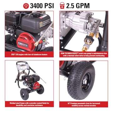 SIMPSON Cleaning CM61083 Clean Machine 3400 PSI Gas Pressure Washer, 2.5 GPM, CRX Engine, Includes S...