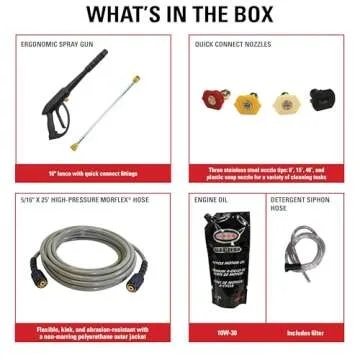 SIMPSON Cleaning CM61083 Clean Machine 3400 PSI Gas Pressure Washer, 2.5 GPM, CRX Engine, Includes Spray Gun and Wand, 4 QC Nozzle Tips, 5/16-in. x 25-ft. MorFlex Hose, 49-State