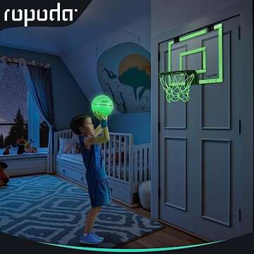 ropoda Mini Basketball Hoop - Glow in The Dark, Over The Door Basketball Hoop Indoor, Indoor Basketball Hoop Backboards for Teens and Adults, Mini-Basketball Hoop for Kids with 4 Balls and Pump