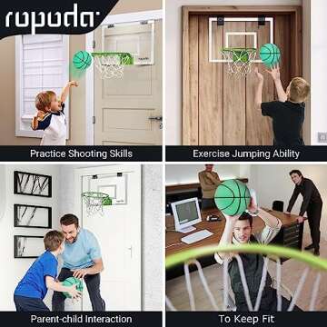 ropoda Mini Basketball Hoop - Glow in The Dark, Over The Door Basketball Hoop Indoor, Indoor Basketball Hoop Backboards for Teens and Adults, Mini-Basketball Hoop for Kids with 4 Balls and Pump