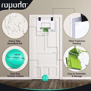 ropoda Mini Basketball Hoop - Glow in The Dark, Over The Door Basketball Hoop Indoor, Indoor Basketball Hoop Backboards for Teens and Adults, Mini-Basketball Hoop for Kids with 4 Balls and Pump