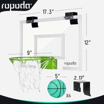 ropoda Mini Basketball Hoop - Glow in The Dark, Over The Door Basketball Hoop Indoor, Indoor Basketball Hoop Backboards for Teens and Adults, Mini-Basketball Hoop for Kids with 4 Balls and Pump