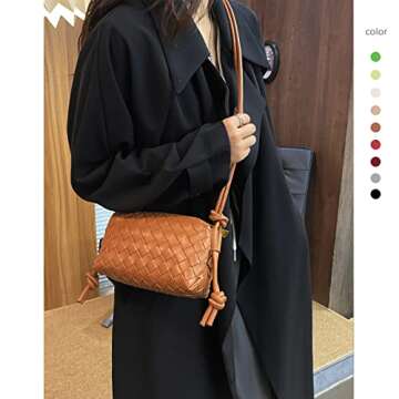 Woven Crossbody Bags for Women，Fashion Leather Lightweight Handbags Shoulder Bag Phone Wallet Purs...