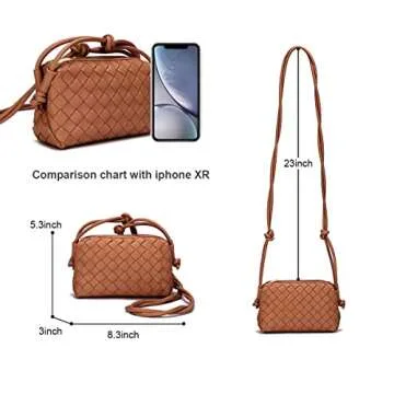 Woven Crossbody Bags for Women，Fashion Leather Lightweight Handbags Shoulder Bag Phone Wallet Purse Stylish Ladies Messenger Bags，Brown
