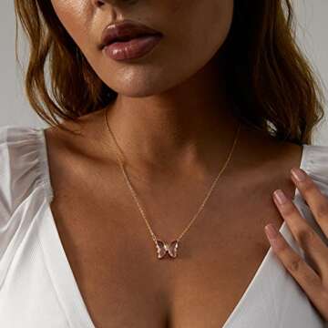 Dainty Butterfly Pendant Necklace for Women - Gold Jewelry