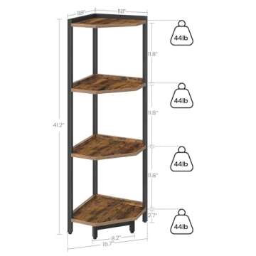 Hzuaneri Corner Shelf Stand, Corner Bookshelf, Storage Standing Shelf Unit with Metal Frame, Plant S...