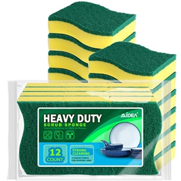AIDEA Heavy Duty Scrub Sponge - 12 Count for Ultimate Cleaning Satisfaction