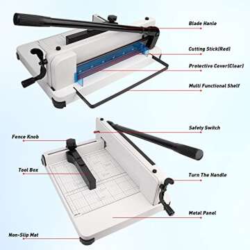 A4 Paper Cutter Professional Guillotine Trimmer - Heavy Duty Paper Cutting Craft Machine with 380 Sheet 2.85oz Paper Capacity, Additional 1 Red Knife Pad, 2 Rubber Feet and 1 Set of Positioning Screws
