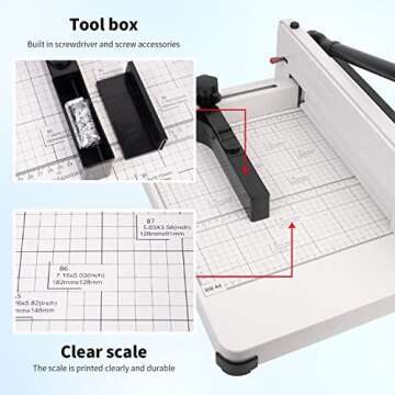A4 Paper Cutter Professional Guillotine Trimmer - Heavy Duty Paper Cutting Craft Machine with 380 Sheet 2.85oz Paper Capacity, Additional 1 Red Knife Pad, 2 Rubber Feet and 1 Set of Positioning Screws