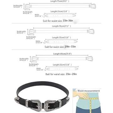 QOCAOFIG Western Belts for Women, Vintage Design Leather Belt with Western-style Buckle, Black Waist Belt for Ladies (Black-Double buckle, 29Inch(Suit waist 33"~36"))