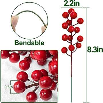 TURNMEON 25 Pack Artificial Berry Stems Christmas Decorations, 8.3" Christmas Berries Picks Branches...