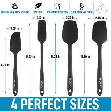 Zulay 4pcs Silicone Spatula Set - Heat Resistant Silicone Tools for Cooking, Baking & Mixing - One Piece Design Spatulas for Non-Stick Cookware - Durable Stainless Steel Core (Black)