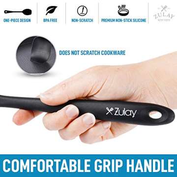 Zulay 4pcs Silicone Spatula Set - Heat Resistant Silicone Tools for Cooking, Baking & Mixing - One Piece Design Spatulas for Non-Stick Cookware - Durable Stainless Steel Core (Black)