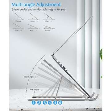 BoYata Laptop Stand, Portable Laptop Holder Computer Stand for Desk, Aluminum Foldable Laptop Riser ...