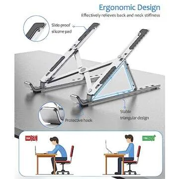 BoYata Laptop Stand, Portable Laptop Holder Computer Stand for Desk, Aluminum Foldable Laptop Riser with 6 Levels Height Adjustment, Compatible with MacBook/HP/Lenovo/Dell, 10-15.6" Laptops (Silver)