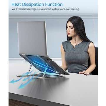 BoYata Laptop Stand, Portable Laptop Holder Computer Stand for Desk, Aluminum Foldable Laptop Riser with 6 Levels Height Adjustment, Compatible with MacBook/HP/Lenovo/Dell, 10-15.6" Laptops (Silver)