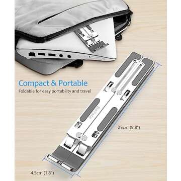 BoYata Laptop Stand, Portable Laptop Holder Computer Stand for Desk, Aluminum Foldable Laptop Riser with 6 Levels Height Adjustment, Compatible with MacBook/HP/Lenovo/Dell, 10-15.6" Laptops (Silver)