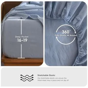 MooMee Bedding Sheet Set 100% Washed Cotton Linen Like Textured Breathable Durable Soft Comfy (Cornflower Blue, Full)