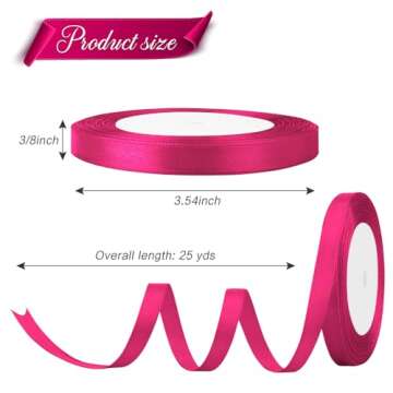 Hot Pink Ribbon for Christmas Tree Decoration 3/8 in 25 Yards Silk Ribbon Hair Ribbon Ties Women Val...