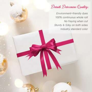 Hot Pink Ribbon for Christmas Tree Decoration 3/8 in 25 Yards Silk Ribbon Hair Ribbon Ties Women Valentine Ribbon Ornament Ribbon Birthday Ribbon Wedding Ribbon for Invitation Floral Decoration