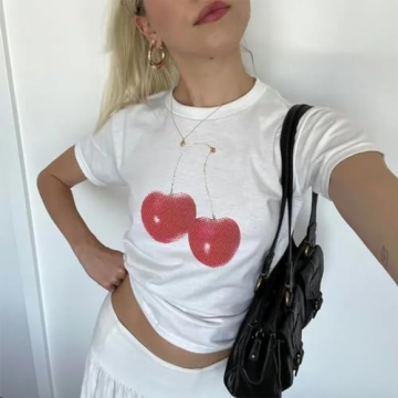 Y2K Cherry Print Crop Top Retro Vintage Aesthetic Tee