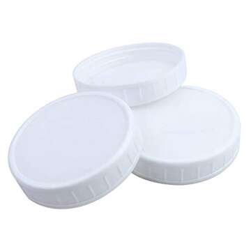 Owevvin 20 Pack Plastic Wide Mouth Mason Jar Lids, Unlined White Storage Caps for Mason Canning Jars, Standard，86mm