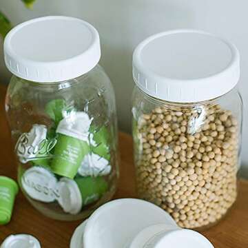 Owevvin 20 Pack Plastic Wide Mouth Mason Jar Lids, Unlined White Storage Caps for Mason Canning Jars, Standard，86mm