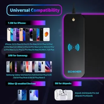 Schkner RGB Gaming Mouse Pad with Wireless Charging for all