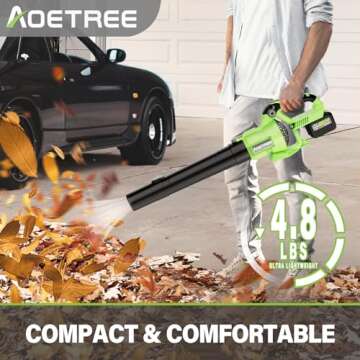 Lightweight Electric Leaf Blower Cordless - 500CFM Brushless Blower with 2 Battery and Charger - 20V...