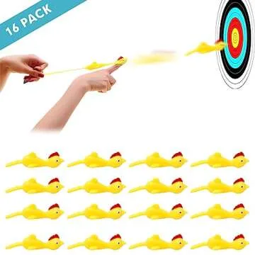 BUVUDI 16 Pieces Rubber Chicken Slingshot Rubber Chickens Flying Chicken Slingshot Flicken Chicken Game Finger Slingshot Chicken Toys Chicken Flingers Flinging Chickens for Party Favors Activity Gift