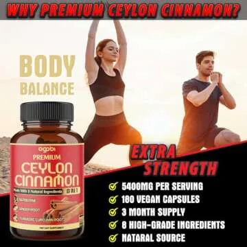 Premium Ceylon Cinnamon with Berberine Supplement - 8in1 Combined Turmeric, Ginger, Gymnema & More - Body, Heart & Immune Support - 180 Capsules